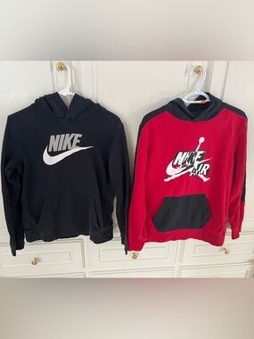Nike Black Pullover Hoodie with White Logo and Red/Black Nike Air Jordan Hoodie